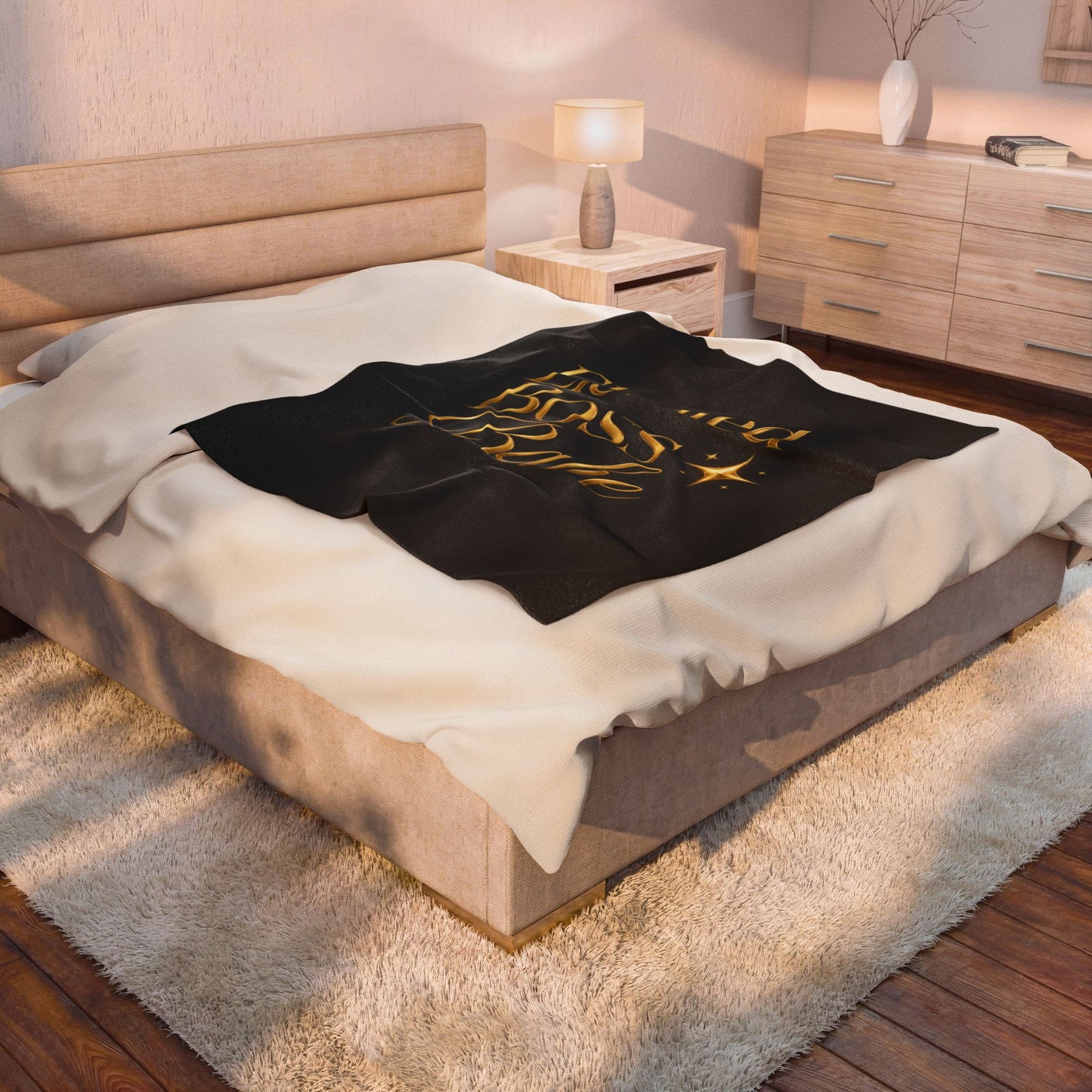 Elevated Boss Babe Velveteen Plush Blanket — Luxury Gold Script Throw for Ambitious Women
