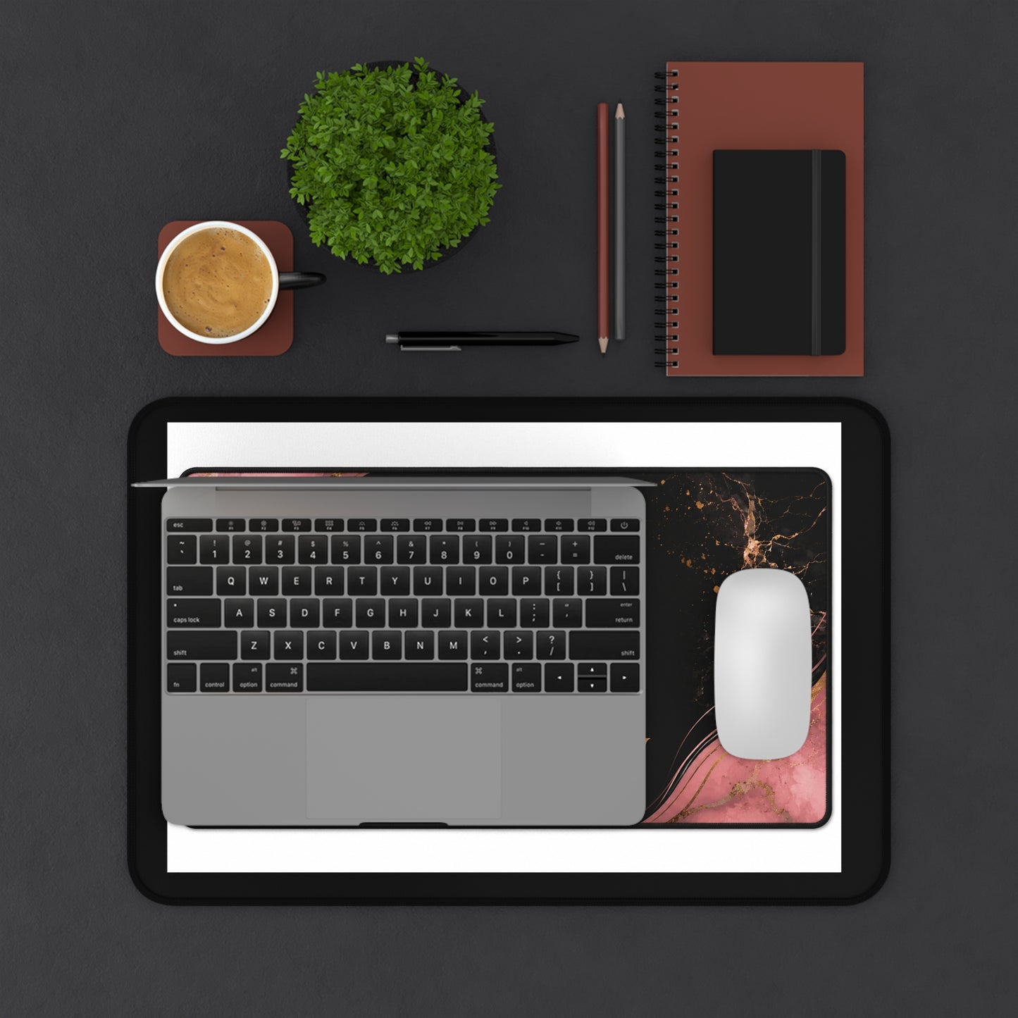 Motivational Desk Mat — “I Don’t Chase Opportunities, I Become the Opportunity” Stylish Pink Marble