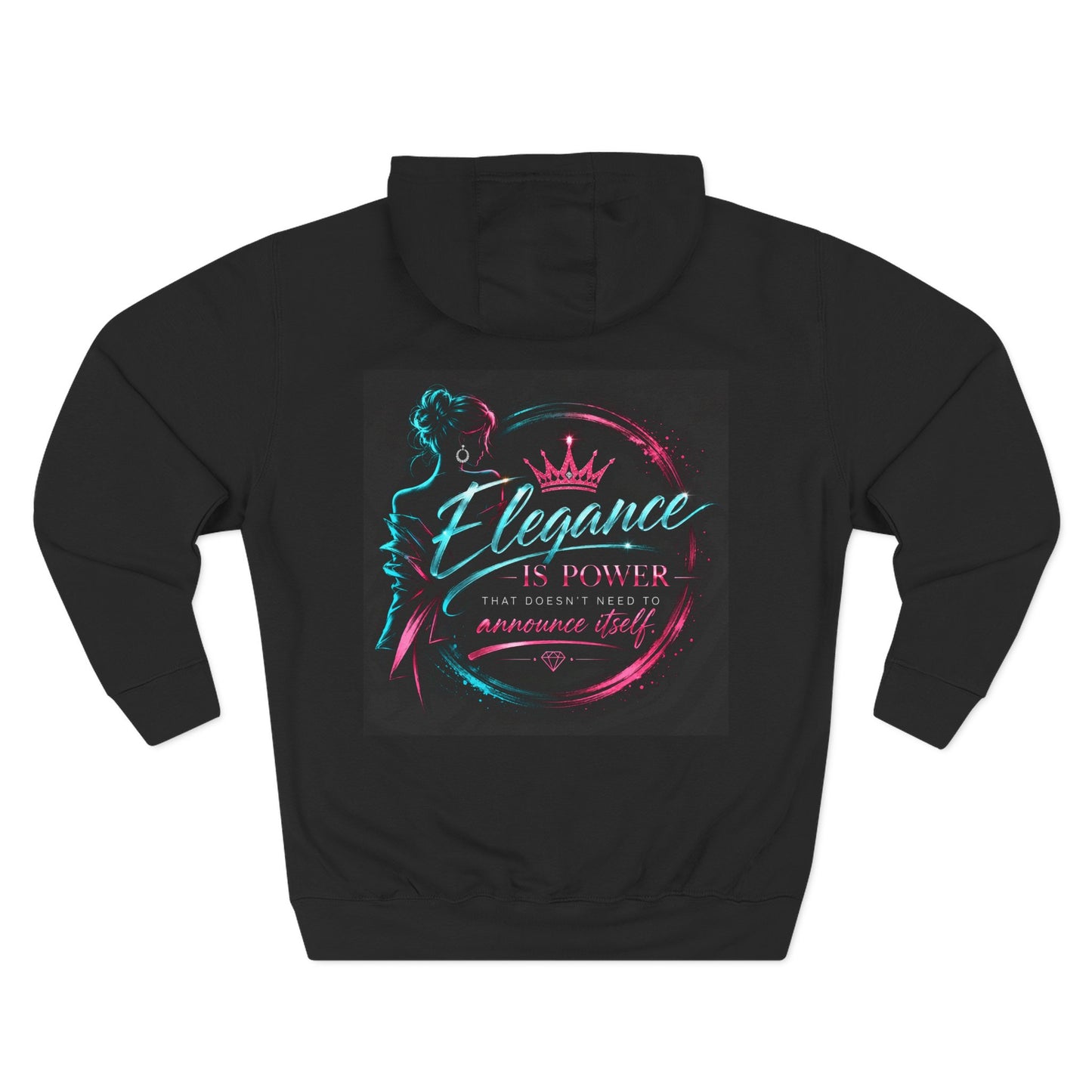 Elegance Is Power Graphic Hoodie — Feminine Crown Silhouette Fleece Pullover