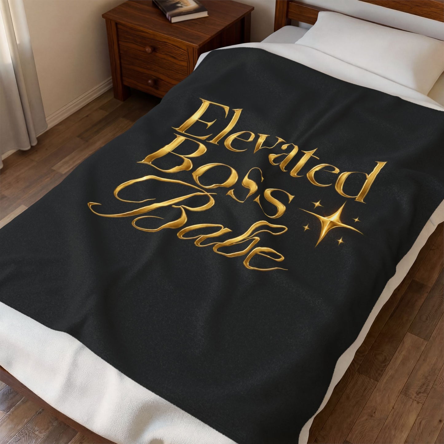 Elevated Boss Babe Velveteen Plush Blanket — Luxury Gold Script Throw for Ambitious Women